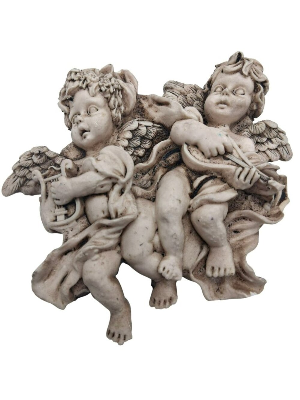 Vintage Cherub Wall Plaque Angelic Musicians with Instruments Distressed Finish